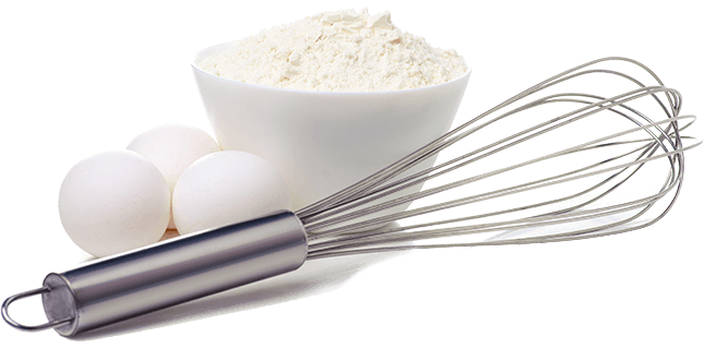 whisk with eggs and flour
